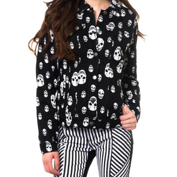 NEW TRIPP ToXiC SKULL Print Stretch Denim JACKET M - Picture 6 of 8